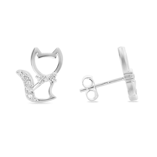 Aros de Plata 925 Diseño Gato Coquette y Serie de Circones