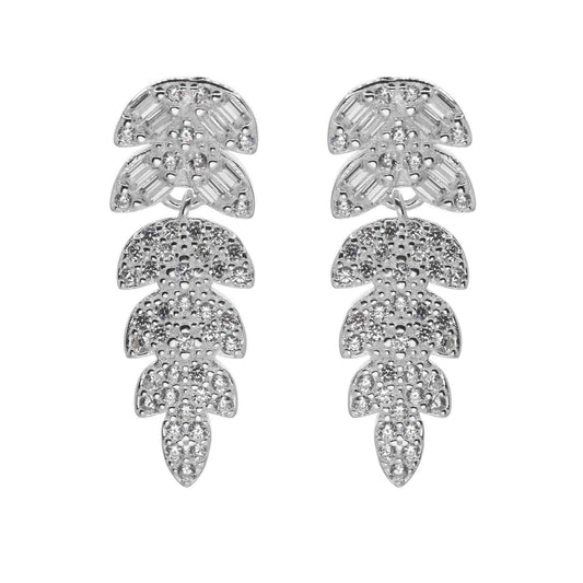 Aros de Plata 925 Diseño Hoja con Circones