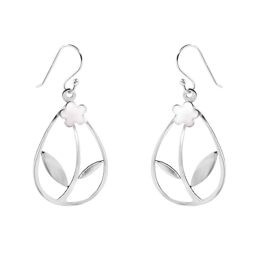 Aros de Plata 925 Diseño Liso Gota Calada con Flor Esmaltada
