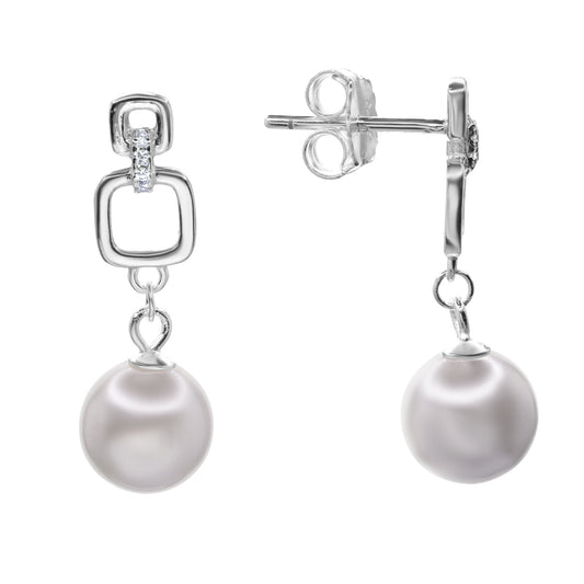 Aros de Plata 925 Diseño Marcos con Aplicación de Circones y Perlas de Imitación