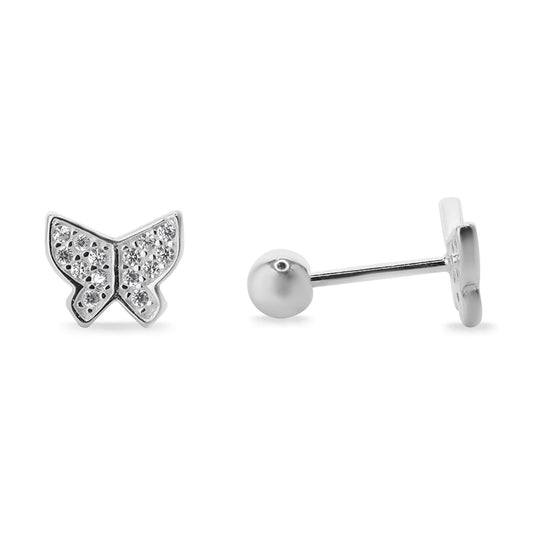 Aros de Plata 925 Diseño Mariposa de Circones con Tope