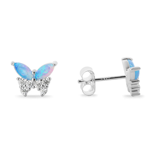 Aros de Plata 925 Diseño Mariposa de Ópalo con Circones