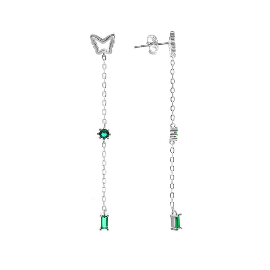 Aros de Plata 925 Diseño Mariposa Lisa con Figuras de Circón Verde