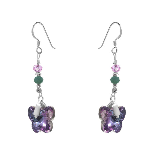 Aros de Plata 925 Diseño Mariposa Tornasol con Cristales de Colores