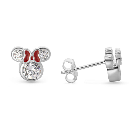 Aros de Plata 925 Diseño Minie Mouse con Circones y Liston Esmaltado