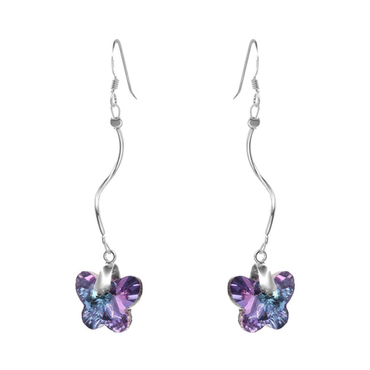 Aros de Plata 925 Diseño Ondas con Mariosa Tornasol