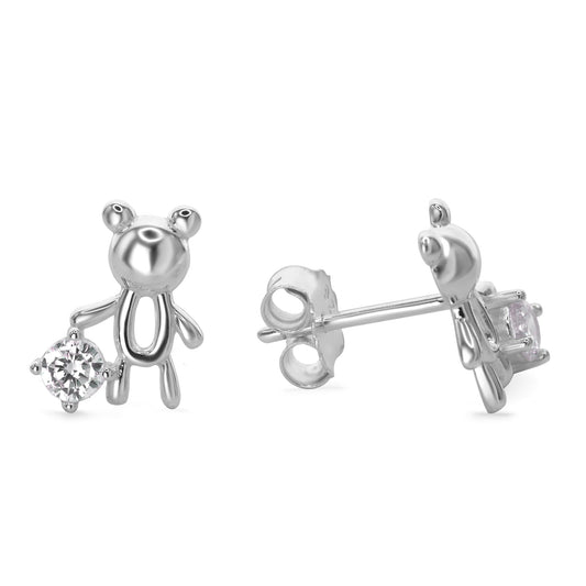Aros de Plata 925 Diseño Oso con Aplicación Circón