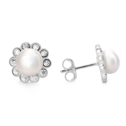 Aros de Plata 925 Diseño Pétalos de Circones y Perla