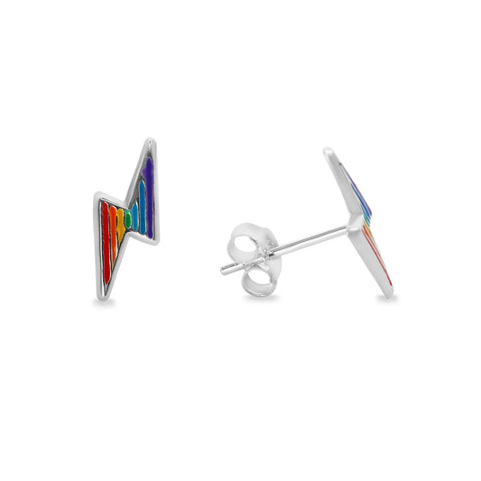 Aros de Plata 925 Diseño Rayo con Esmaltado de Colores