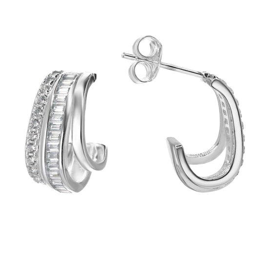 Aros de Plata 925 Diseño Semi Ovalado Bandas con Circones