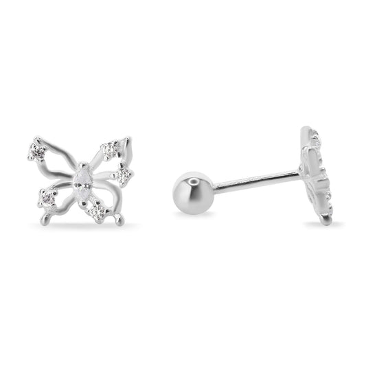 Aros de Plata 925 Diseño Tope Mariposa Calada con Circones