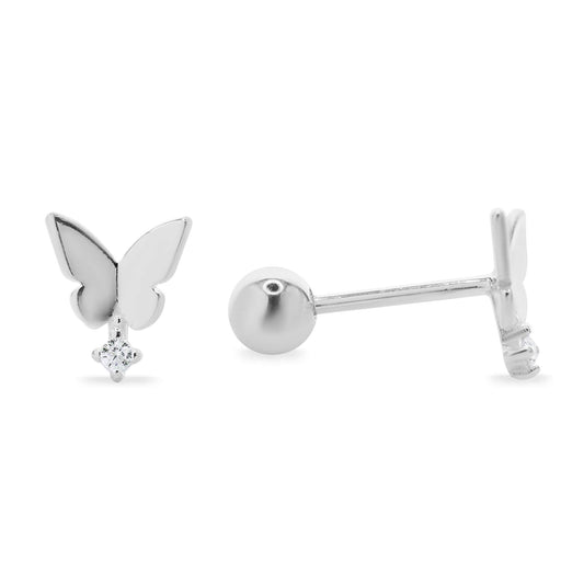 Aros de Plata - Tope Mariposa Lisa con Circón