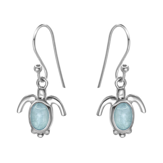 Aros de Plata 925 Diseño Tortuga con Piedra Calcedonia