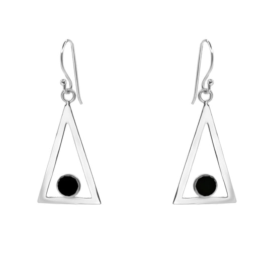 Aros de Plata 925 Diseño Triangulo Con Piedra Ónix