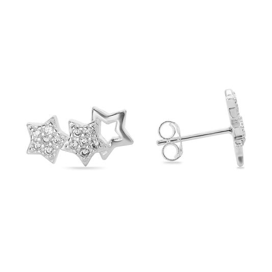 Aros de Plata 925 Diseño Triple Estrella con Circones