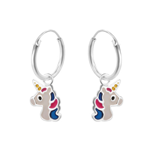 Aros de Plata 925 Diseño Unicornio Esmaltado de Colores