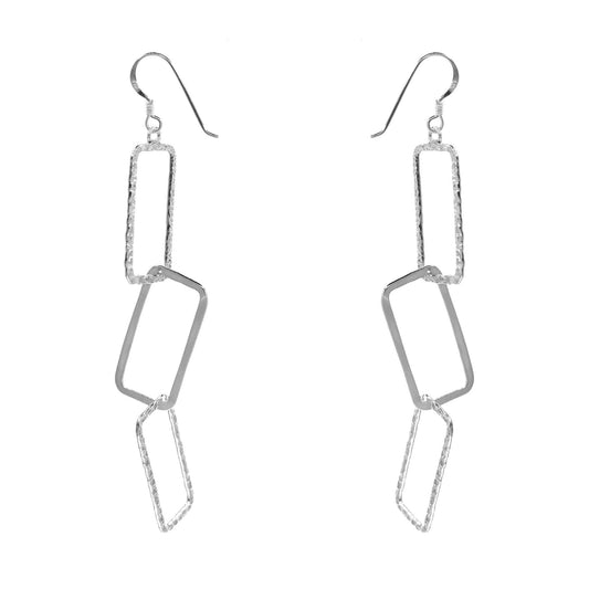 Aros de Plata 925 Diseño Unión de Marcos Estilo Martillado y Lisos