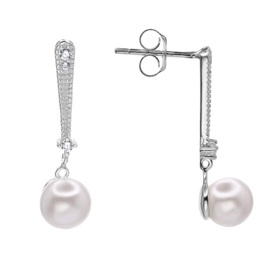 Aros de Plata - Varita con Delicados Circones y Perla Imitación