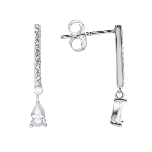 Aros de Plata 925 Diseño Varita con Gota de Circón