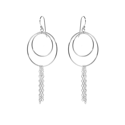 Aros de Plata 925 Doble Argolla con Cadenas