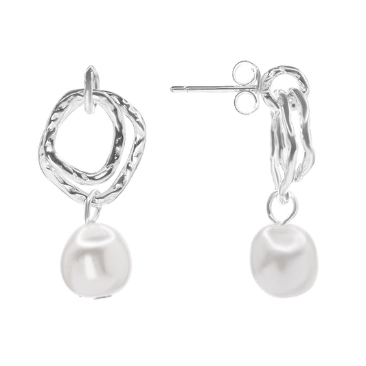 Aros de Plata 925 Doble Argolla con Perla Original