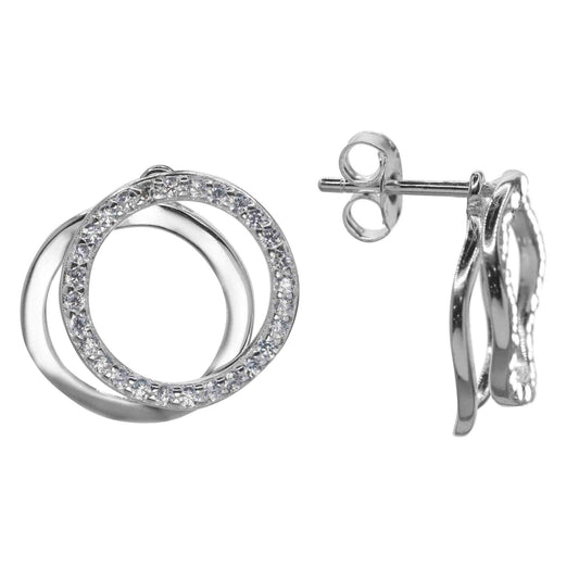 Aros de Plata 925 Doble Argolla Lisa y Circones