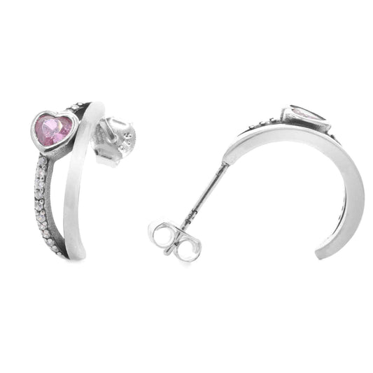Aros de Plata 925 Doble Banda con Circones y Corazón