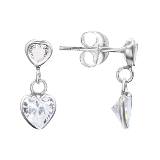 Aros de Plata 925 Doble Corazon con Circones