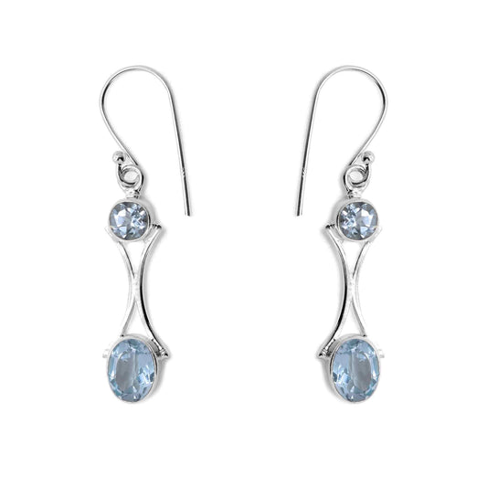 Aros de Plata 925 Doble Piedra Agua marina