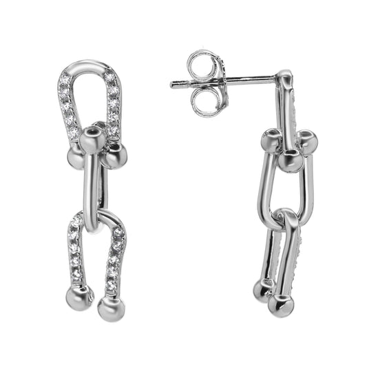 Aros de Plata 925 Eslabones Estilo Candado con Circones y Lisos