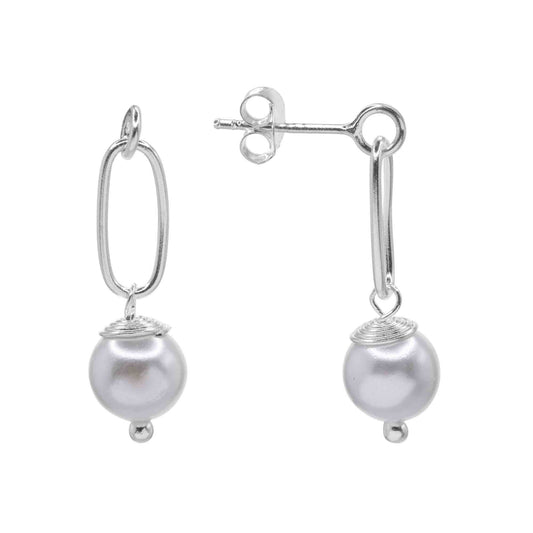 Aros de Plata 925 Eslabones Ovalados con Perlas de Imitación