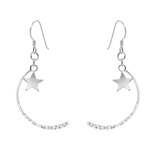 Aros de Plata 925 Estilo Arco Martillado con Estrella
