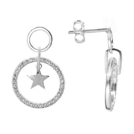 Aros de Plata 925 Estilo Argolla con Circones y Estrella