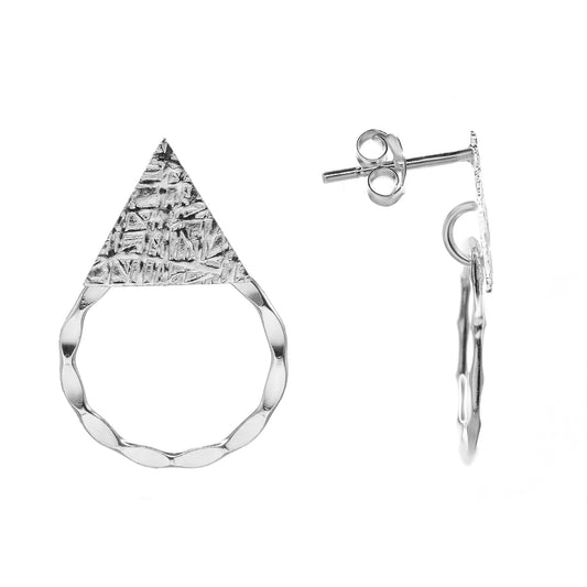 Aros de Plata - Argolla Irregular con Placa Triangular Textura