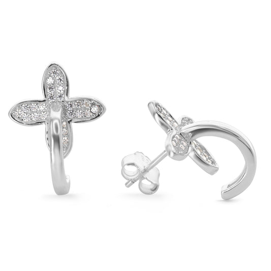 Aros de Plata 925 Estilo Argollas con Flor de Circones