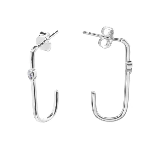 Aros de Plata 925 Estilo Argollas Ovalada con Pequeño Circón