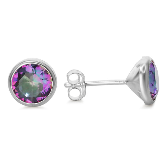 Aros de Plata 925 Estilo Botón con Circón Tornasol 8 mm