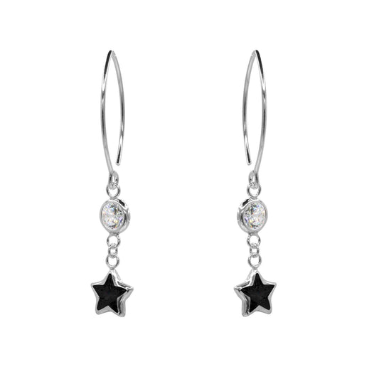 Aros de Plata 925 Estilo Cadena Circón Negro Estrella