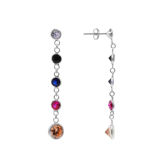 Aros de Plata 925 Estilo Cadena con Circones de Colores