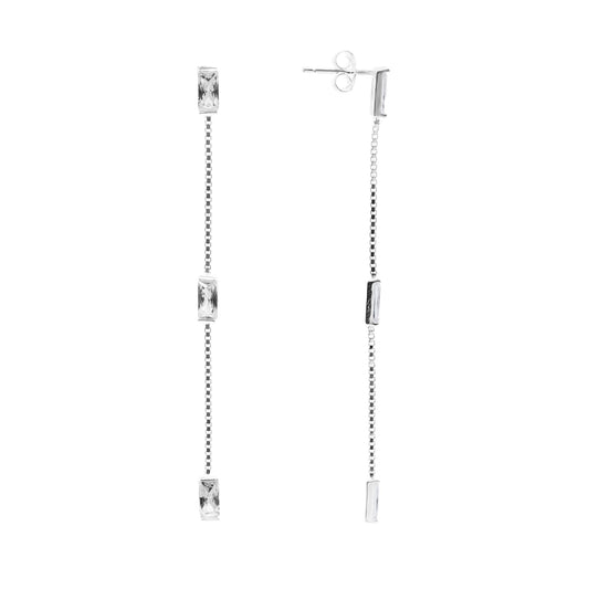 Aros de Plata 925 Estilo Cadena con Circones Rectangular