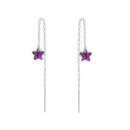 Aros de Plata 925 Estilo Cadena con Estrella Circón Morado
