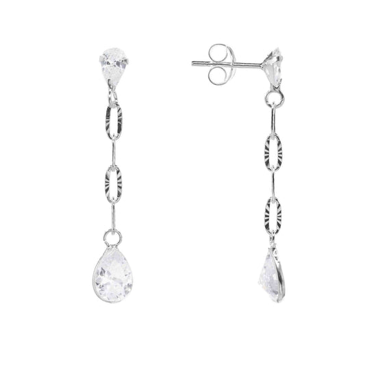 Aros de Plata 925 Estilo Cadena con Gota de Circón
