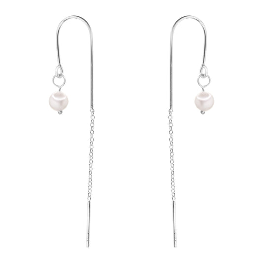 Aros de Plata 925 Estilo Cadena con Pequeña Perla