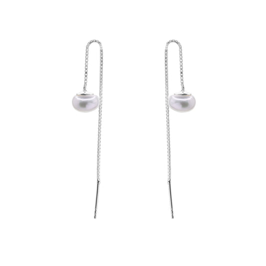 Aros de Plata 925 Estilo Cadena con Punta de Perlas