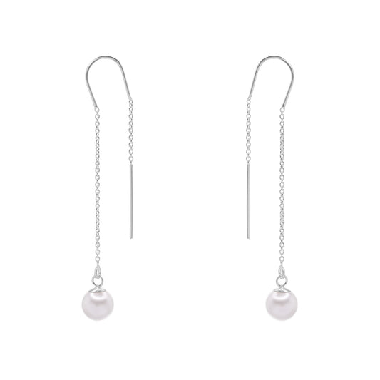 Aros de Plata 925 Estilo Cadena con Punta Perla de Imitación
