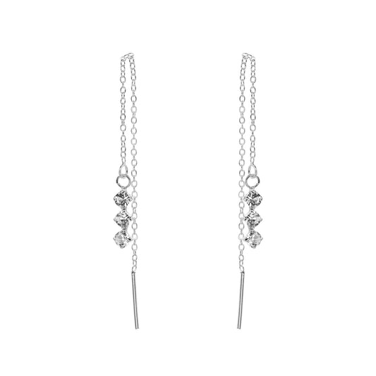 Aros de Plata 925 Estilo Cadena con Trío de Circones