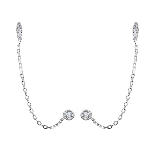 Aros de Plata 925 Estilo Cadena Punto y Gota de Circón