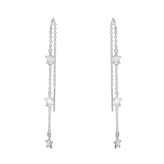 Aros de Plata 925 Estilo Cadenas con Estrellas