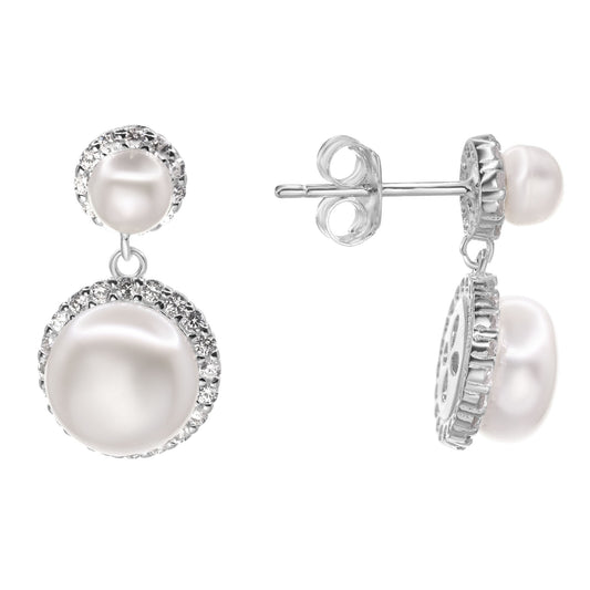 Aros de Plata 925 Estilo Clásico de Perlas y Bordes de Circones