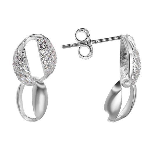 Aros de Plata 925 Estilo Colgante con Textura Lisa y Circones